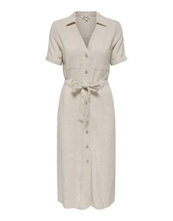 VESTIDO LINO C/BOLSILLOS  MEDI 15347210 ONLSIESTA SS LIN BL SHIRT DRESS PNT NOOS