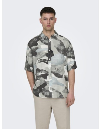 CAMISA M/C RELAXED TRICOLOR 22028390 ONSBUD LIFE SS RLX AOP LINEN SHIRT NOOS