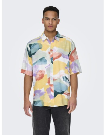 CAMISA M/C RELAXED TRICOLOR 22028390 ONSBUD LIFE SS RLX AOP LINEN SHIRT NOOS