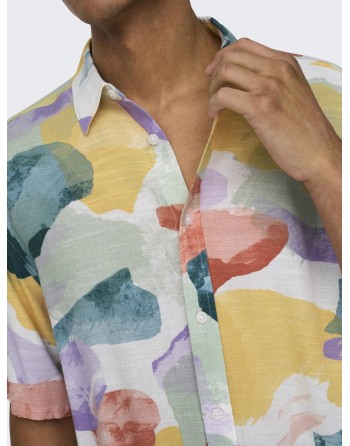 CAMISA M/C RELAXED TRICOLOR 22028390 ONSBUD LIFE SS RLX AOP LINEN SHIRT NOOS