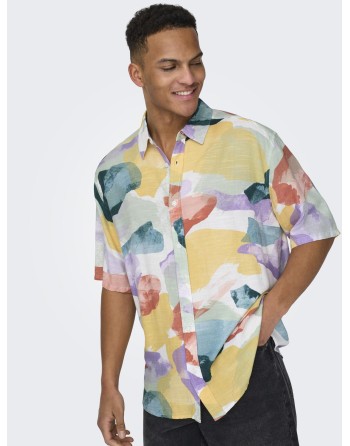 CAMISA M/C RELAXED TRICOLOR 22028390 ONSBUD LIFE SS RLX AOP LINEN SHIRT NOOS