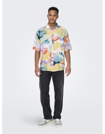 CAMISA M/C RELAXED TRICOLOR 22028390 ONSBUD LIFE SS RLX AOP LINEN SHIRT NOOS