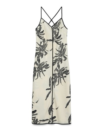 VESTIDO SATÉN ESPALDA CRUZADA ESTAMPADO HOJAS 10331687 AWSAINT V-NECK STRAP DRESS