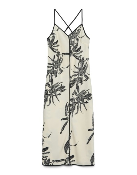 VESTIDO SATÉN ESPALDA CRUZADA ESTAMPADO HOJAS 10331687 AWSAINT V-NECK STRAP DRESS