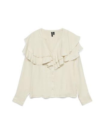 CAMISA M/L CUELLO V DETALLE VOLANTES 10335464 VMLIZZI LS FLOUNCE TOP WVN GA