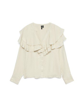 CAMISA M/L CUELLO V DETALLE VOLANTES 10335464 VMLIZZI LS FLOUNCE TOP WVN GA