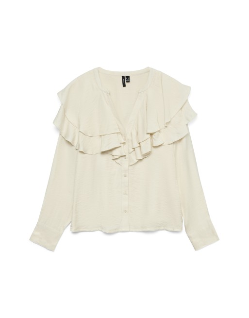 CAMISA M/L CUELLO V DETALLE VOLANTES 10335464 VMLIZZI LS FLOUNCE TOP WVN GA