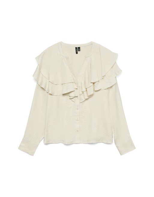 CAMISA M/L CUELLO V DETALLE VOLANTES 10335464 VMLIZZI LS FLOUNCE TOP WVN GA